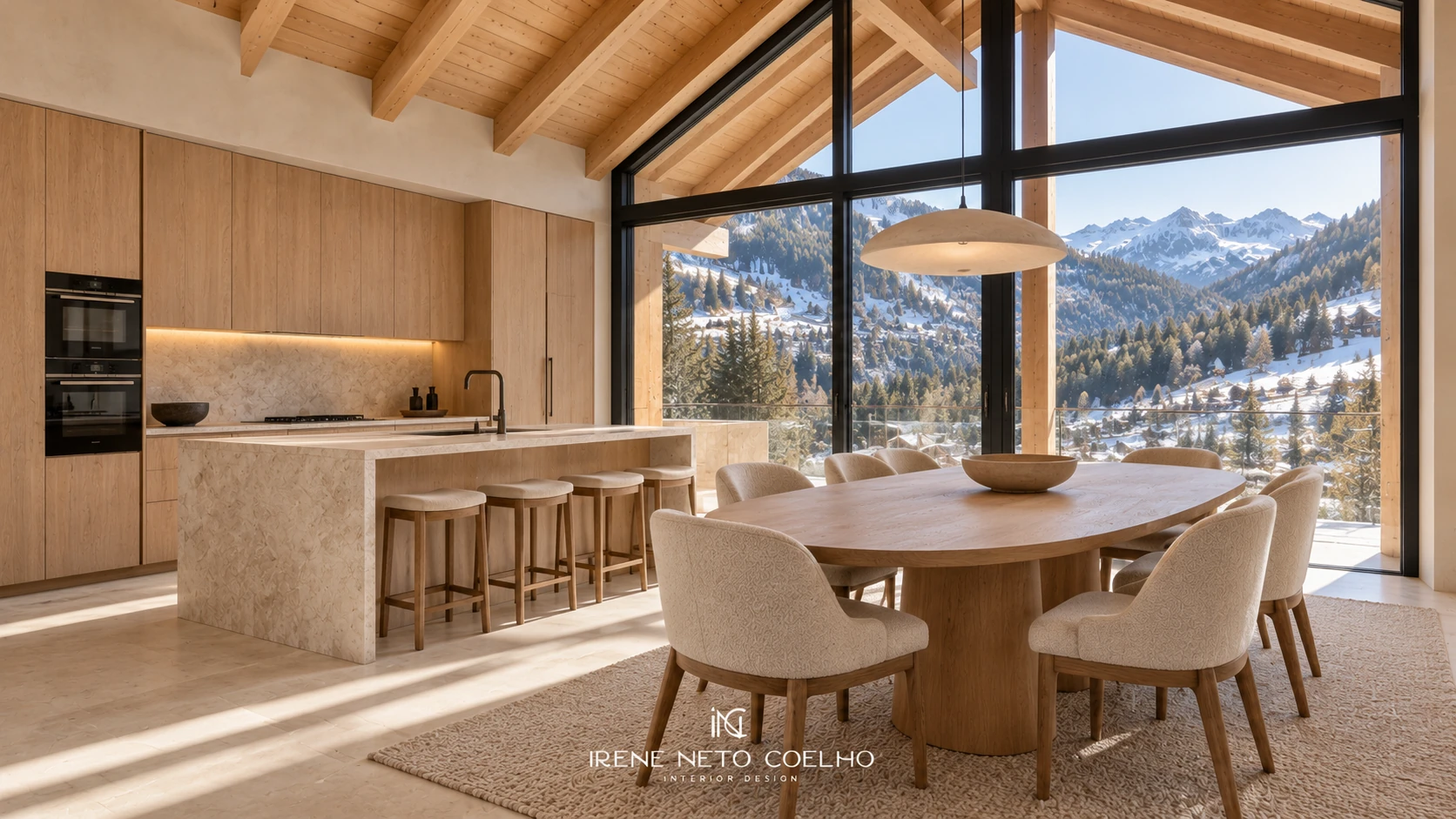 Kitchen and dining room · Contemporary chalet